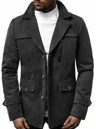 Herren Mantel Wintermantel Trenchcoat Jacke Übergangsjacke Coat Winter Herbst Lang Warm Stehkragen Reverskragen Elegant Klassischer Outdoor Gepolstert 777/3725P DUNKELGRAU M