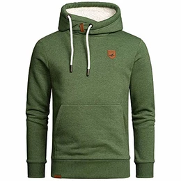 Herren Basic Kapuzenpullover Sweatjacke Pullover Plüsch Hoodie Sweatshirt 4054 Grün Melange M