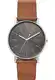Skagen Herrenuhr Signatur, Dreizeiger Uhrwerk, 40mm Silbernes Edelstahlgehäuse mit Lederarmband, SKW6578