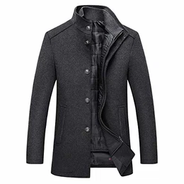 Herren Wintermantel Kurz Mantel Knopfleiste Stehkragen Mens Coat