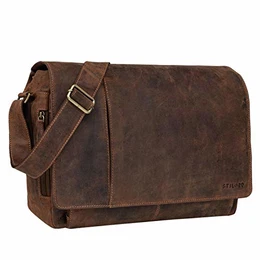''''Elias'''' Ledertasche Herren Umhängetasche Unitasche Laptoptasche 15.6 Zoll Aktentasche Bürotasche Büffel Leder, Farbe:Calais - braun