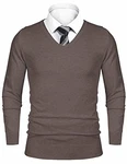 iClosam Pullover Herren V-Ausschnitt Langarm Sweater Grau