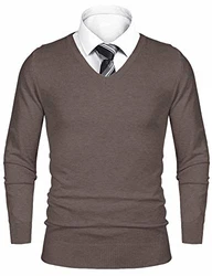 iClosam Pullover Herren V-Ausschnitt Langarm Sweater Grau