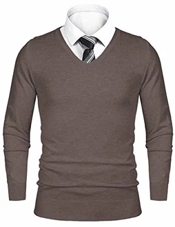 iClosam Pullover Herren V-Ausschnitt Langarm Sweater Grau