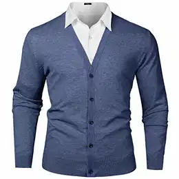 Herren Strickjacke Cardigan Mit V-Ausschnitt Aus Baumwolle, Blaugrau, M