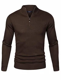 Herren Strickpullover Regular Fit Strick Pullover Mit Stehkragen Und Reißverschluss (Dunkelbraun, M)