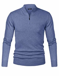 Herren Strickpullover Regular Fit Strick Pullover Mit Stehkragen Und Reißverschluss (Blaugrau, M)