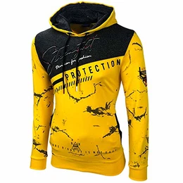 Herren Pullover Hoodie Sweatjacke Longsleeve Sweatshirt Jacke Langarm Kapuzenpullover Hoody Sweater 2628, Farbe:Gelb, Größe:M