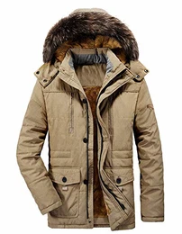 Herren Winterjacke Winter Mäntel Warme Parka Jacke mit Fell Wintermantel mit Kapuze Übergangsjacke Gefütterte Winterparka (A1- Khaki,M)