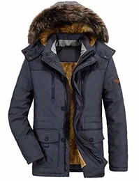 Herren Winterjacke Winter Mäntel Warme Parka Jacke mit Fell Wintermantel mit Kapuze Übergangsjacke Gefütterte Winterparka (A1- Dunkelblau,M)