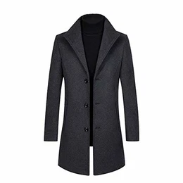 Wintermantel Herren Lang Wolle Mantel Herren Schwarz Slim Fit Herrenmantel Business Mantel Wollmantel, 802 Dunkelgrau, M