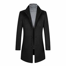 Wintermantel Herren Lang Wolle Mantel Herren Schwarz Slim Fit Herrenmantel Business Mantel Wollmantel, 802 Schwarz, M