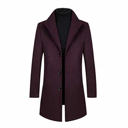 Wintermantel Herren Lang Wolle Mantel Herren Schwarz Slim Fit Herrenmantel Business Mantel Wollmantel, 802 Weinrot, M