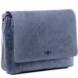 Laptoptasche Messenger Bag echt Leder Spencer XL groß Businesstasche 15 Zoll Laptop Umhängetasche Laptopfach Ledertasche Herren blau