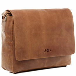 Laptop Messenger Bag echt Büffel-Leder Spencer XL groß Businesstasche 15,6'' Laptoptasche Umhängetasche Laptopfach Ledertasche Herren braun