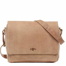 Messenger Bag echt Büffel-Leder Laptoptasche Spencer groß Businesstasche Umhängetasche Laptopfach 15.6'' Ledertasche Herren beige