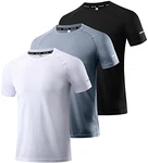 3er Pack Herren Sport T-Shirts Funktionsshirt Laufshirt Kurzarm Schnelltrocknend Atmungsaktiv Fitness Trainingsshirt (3P) Schwarz/Weiß/Grau (3P06)