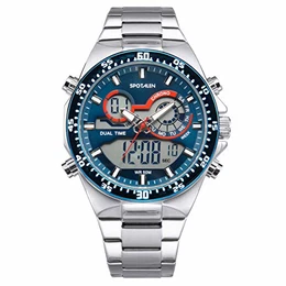Herrenuhren 50M wasserdichte analoge und Digitale Quarz-Armbanduhr, HONGI-Watch für den Mann mit doppelter Zeitzone, Timer, Stoppuhr, Gehäuse und Armband aus Edelstahl 316L