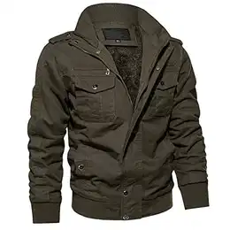 Herren Winterjacke Übergangsjacke Warm Gefütterte Winterparka mit Brusttaschen Bundeswehr Cargo Jacke Unifarben Sweatjacke mit Stehkragen Armeegrün M (Etikett: L)