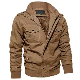 Herren Fliegerjacke Warme Fleecejacke Gefütterte Winterparka Lässig Militär Jacke Taktische Jacken Stehkragen Jacke Windjacke Mantel Retro Jacke Khaki M (Etikett: L)