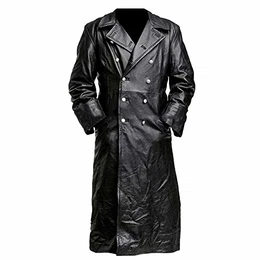 Herren Mittelalter Ledermantel Schwarz Zweireiher Langer Mantel Steampunk Gothic Jacke Vintage Viktorianischen Cosplay Kostüm Trenchcoat