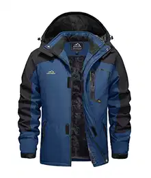 Herren Winterjacke Skijacke Gefütterte Warme Wanderjacke Schnee Jacke mit Kapuze, (Denim Blau, M)