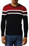 Leif Nelson Herren Strickpullover Rundkragen Slim Fit Longsleeve LN1985 Dunkel Blau/Rot (LN1985)