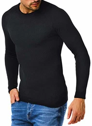 Herren Strickpullover Pullover mit Rundkragen Feinstrickpullover Männer Pulli für Winter Rundhals-Ausschnitt Slim Fit Longsleeve Langarm Crew Neck LN2005 M Schwarz