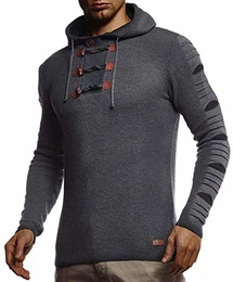 Herren Strickpullover Pullover mit Kapuze Hoodie für Männer Pulli für Winter Kapuzenpullover Slim Fit Longsleeve Langarm Crew Neck LN1740 M,Anthrazit-Schwarz