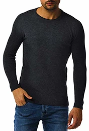 Herren Strickpullover Pullover mit Rundkragen Feinstrickpullover Männer Pulli für Winter Rundhals-Ausschnitt Slim Fit Longsleeve Langarm Crew Neck LN2005 M Anthrazit