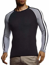 Leif Nelson Herren Strickpullover Rundkragen LN1935 Schwarz (LN1935)
