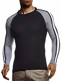 Herren Strickpullover Pullover mit Rundkragen Feinstrickpullover Männer Pulli für Winter Rundhals-Ausschnitt Slim Fit Longsleeve Langarm Crew Neck LN1935 M Schwarz