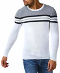 Leif Nelson Herren Strickpullover Rundkragen Slim Fit Longsleeve LN1985 Ecru/Grau (LN1985)