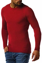 Herren Strickpullover Pullover mit Rundkragen Feinstrickpullover Männer Pulli für Winter Rundhals-Ausschnitt Slim Fit Longsleeve Langarm Crew Neck LN2005 M Koralle