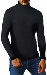 Herren Strickpullover Warmer Pullover mit Rollkragen Rollkragenpullover Männer Pulli für Winter Feinstrickpullover Slim Fit Longsleeve Langarm Crew Neck LN2010 M Schwarz