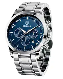 BENYAR Herren Uhr Chronograph Analog Quarz Stilvolle Edelstahlarmband Armbanduhr Wasserdicht Leuchtende Datum Herrenuhren Elegantes Business Uhren Geschenk für Männer
