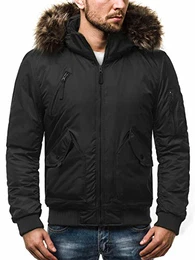 Herren Winterjacke Jacke Winter Farbvarianten Warm Bomberjacke Steppjacke Wintermantel Kunstfell Daunenjacke Leichte Outdoor Puffer Jacket Gepolstert 777/4926K SCHWARZ M