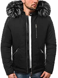Herren Winterjacke Jacke Winter Farbvarianten Warm Bomberjacke Steppjacke Wintermantel Kunstfell Daunenjacke Leichte Outdoor Puffer Jacket Gepolstert 777/8467K SCHWARZ M