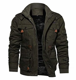 Winterjacke Herren Warm Gefüttert Herbst Winter Übergangsjacke mit Kapuze Herrenjacke US Army Militär Jacke Lange Pilotenjacke Männer Dunkeloliv M