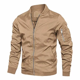 Herren Bomberjacke Übergangsjacke College Jacket Fliegerjacke Polyester Jacken für Männer Leicht Blouson Multi Taschen Armeejacke Feldjacke Khaki M (Etikett: L)