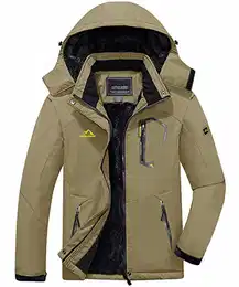 Softshelljacke Herren Wasserdicht Warm Winter Jacke Herren Winterparka mit Abnehmbarer Kapuze Arbeitsjacke Männer mit Stehkragen Skijacke Regenjacke Khaki M (Etikett: 2XL)