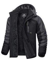 Skijacke Herren Wasserdicht Atmungsaktiv Snowboardjacke Winter Warm Ski Jacke Herrenjacke Gefüttert Winterparka Snowboard Fleece Jacke mit Kapuze Schwarz-grau 3XL