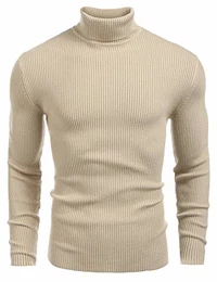 Herren Pullover Strickpullover Rollkragen Slim Fit Männer Winter Basic Rollkragenpullover Langarmshirt Pulli (Beige, Medium)