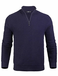 Herren Strickpullover Regular Fit Strick Pullover Mit Stehkragen Und Reißverschluss Größe in S ~ XXXXL