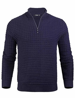 iClosam Herren Strickpullover Mit Stehkragen Und Reißverschluss Blau