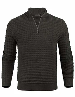 iClosam Herren Strickpullover Mit Stehkragen Und Reißverschluss Dunkelgrau
