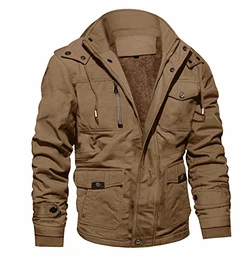 Herren Fliegerjacke Winter Cargo Jacken Militär Jacke für Männer Übergangsjacke Warm Outdoorjacke Baumwolle Blouson mit Multi Taschen Khaki M