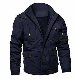 MAGCOMSEN Herren Militär Winterjacke Übergangsjacke mit Abnehmbarer Kapuze Bomberjacke Bikerjacke Parka mit Innenfleece Dunkelblau