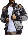 Leif Nelson Herren Strickjacke Stehkragen Norwegerjacke LN20759 Schwarz/Anthrazit (LN20759)
