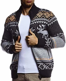 Herren Strickjacke Stehkragen Norwegerjacke Schwarze Winterjacke Freizeitjacke Männer Jacke für Weihnachten Winter Norweger Muster Übergangsjacke Slim Fit LN20759 M Anthrazit